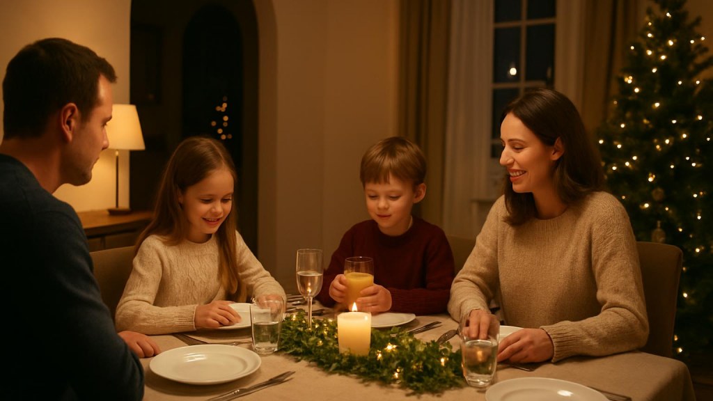 Famiglia con bambini in ambiente accogliente per Capodanno