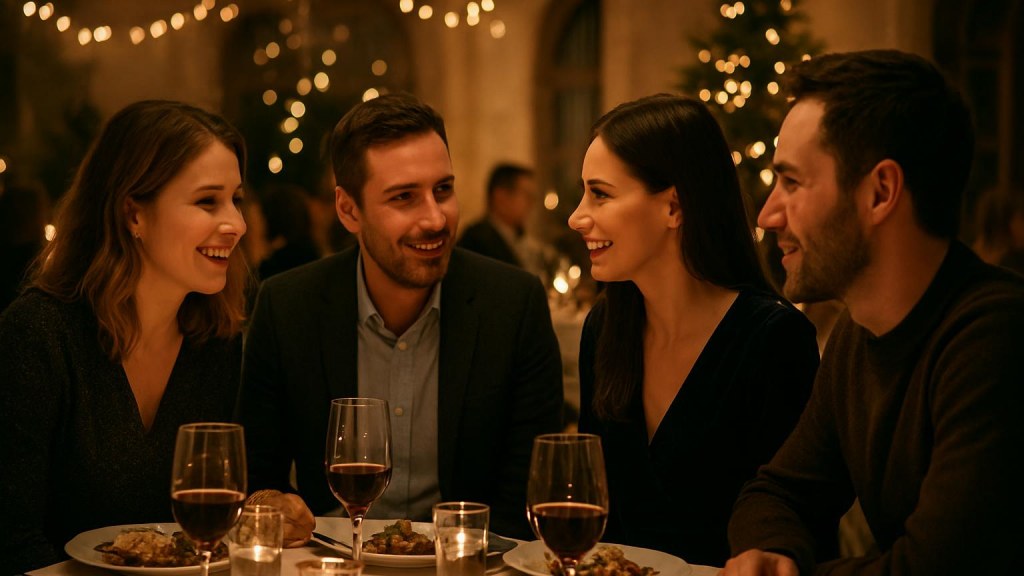 Gruppo di adulti in contesto conviviale per Capodanno