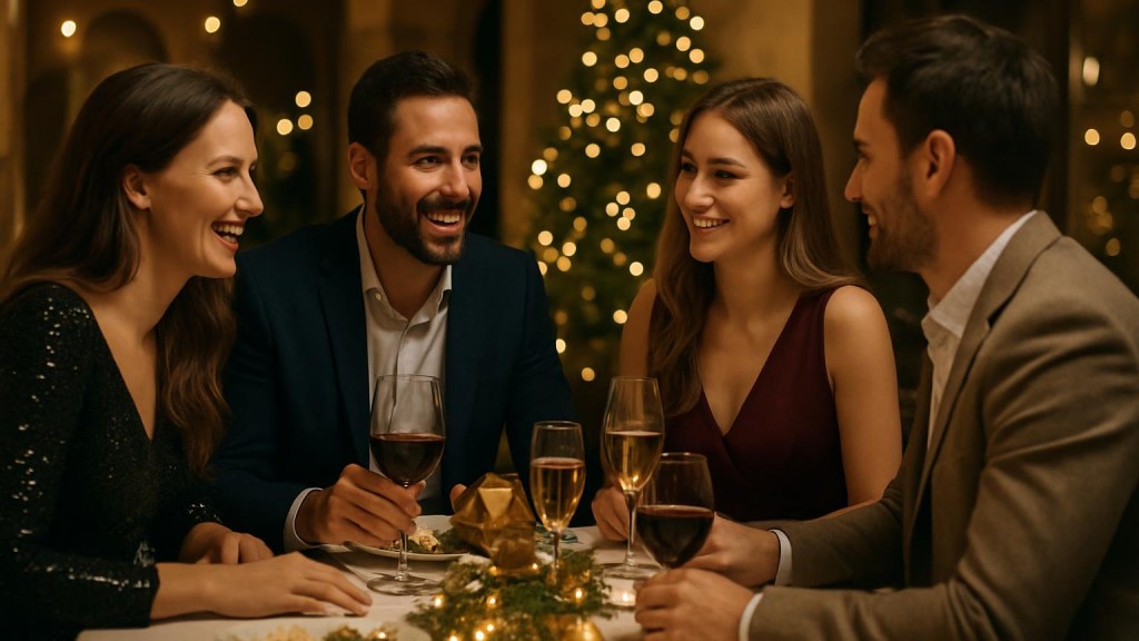 Gruppo di adulti in contesto sociale per Capodanno