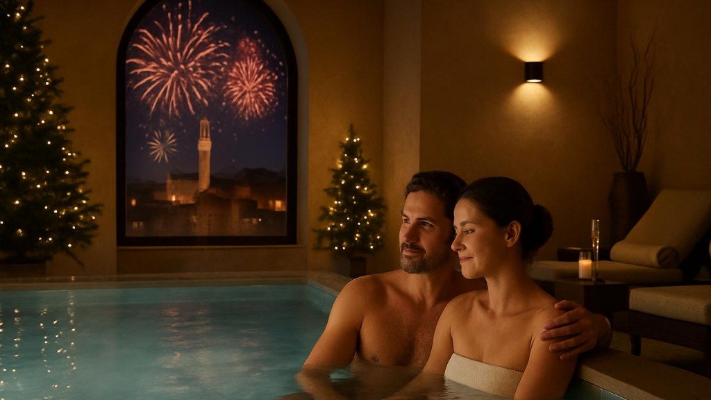 Coppia in area benessere per un Capodanno rilassante