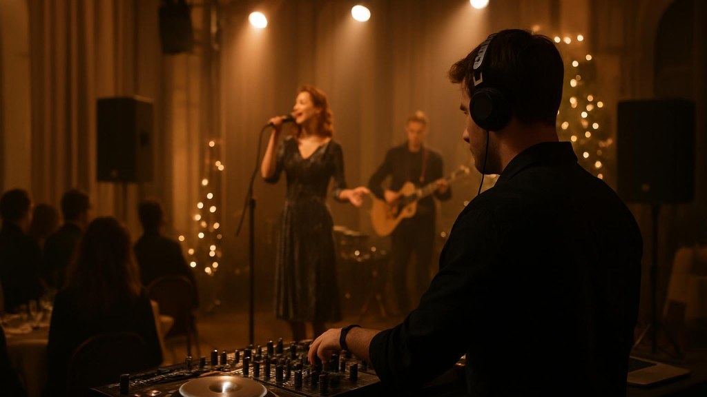 DJ o cantante in una sala eventi per Capodanno